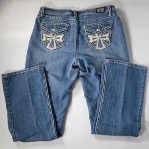 Earl Jean Womens Sz 10 Denim Blue Jeans Stretch Embroidered Bling Pockets 32 x31